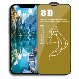   Folie de sticla Apple iPhone 15 Pro Max, Full Glue 8D Mirror Glass, efect oglinda, reflexie aurie, margini negre