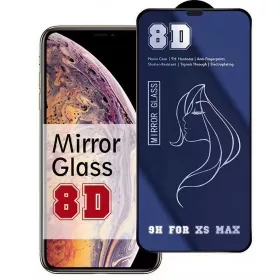   Folie de sticla Apple iPhone 15, Full Glue 8D Mirror Glass, efect oglinda, reflexie albastra, margini negre