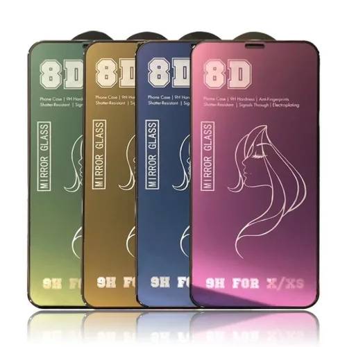 Folie de sticla Apple iPhone 15 Pro, Full Glue 8D Mirror Glass, efect oglinda, reflexie albastra, margini negre