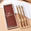 Set 3 Pensule de Machiaj, Portabile, pentru Fard de Ochi, din Par Sintetic Moale, Auriu, 16.5x6.5x1.6 cm