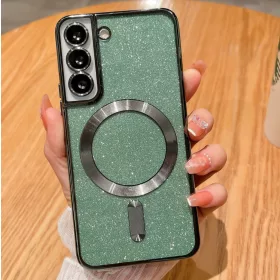   Husa Samsung Galaxy S24, Electroplating Magsafe Glitter TPU, protectii lentile camere, verde