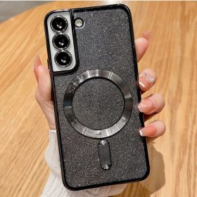   Husa Samsung Galaxy S23 Plus (S23+), Electroplating Magsafe Glitter TPU, protectii lentile camere, neagra