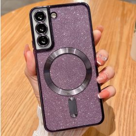   Husa Samsung Galaxy S23 Plus (S23+), Electroplating Magsafe Glitter TPU, protectii lentile camere, mov