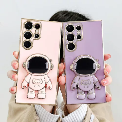 Husa Samsung Galaxy S24 Ultra, Astronaut Case, protectie camera, functie stand expunere, roz