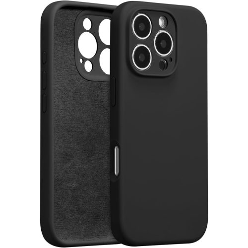 Husa Apple iPhone 16 Pro, Luxury Silicone, catifea in interior, protectie camere, neagra