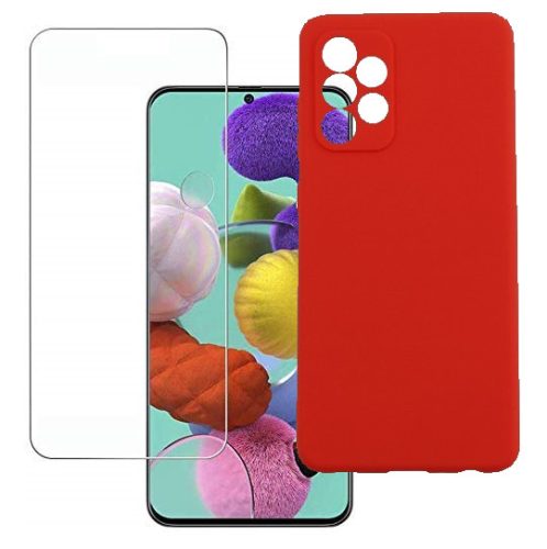Set folie si husa Samsung Galaxy A52/A52s, sticla transparenta si Matt TPU, rosu