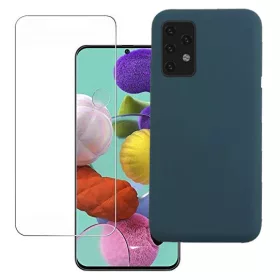  Set folie si husa Samsung Galaxy A51, sticla transparenta si Matt TPU, albastru inchis