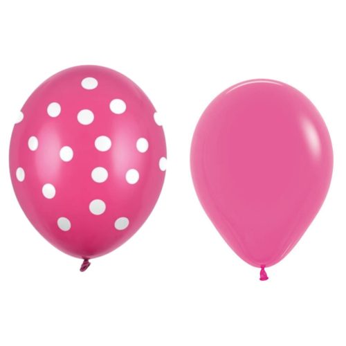 Set 10 Baloane din Latex, Model Party cu Buline si Simple, 30 cm, Fucsia, 2.8 g