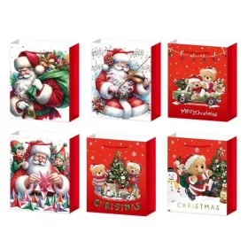   Set 6 pungi cadou din hartie, tematica Mos Craciun, Ursuleti, Brazi, 18.5 x 22.5 x 8.5 cm, diverse modele