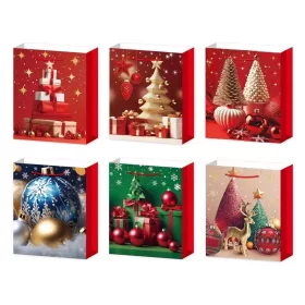   Set 6 pungi cadou din hartie, tematica Brad de Craciun, 18.5 x 22.5 x 8.5 cm, diverse modele