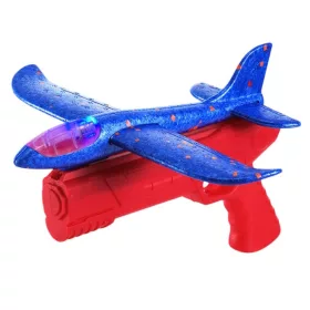   Pistol cu lansator de avion, pistol rosu/avion albastru, cu lumini, 24 cm