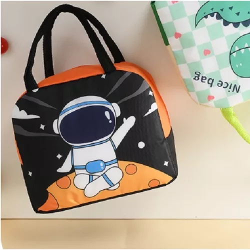 Geanta termoizolanta pentru copii, Imprimeu Astronaut, 23x13x19 cm, negru/portocaliu