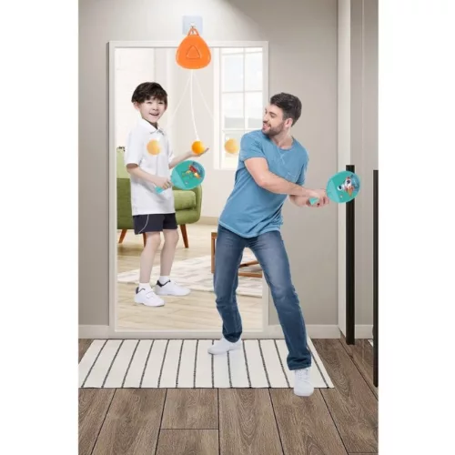 Set 2 palete de tenis de masa / ping pong copii, accesoriu de agatat si 2 mingii incluse, albastre