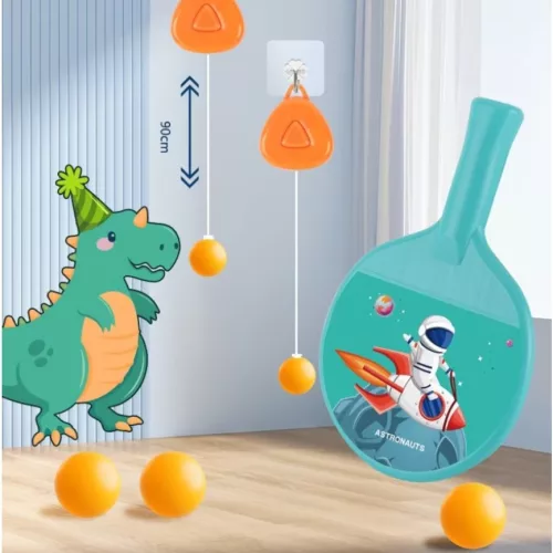 Set 2 palete de tenis de masa / ping pong copii, accesoriu de agatat si 2 mingii incluse, albastre