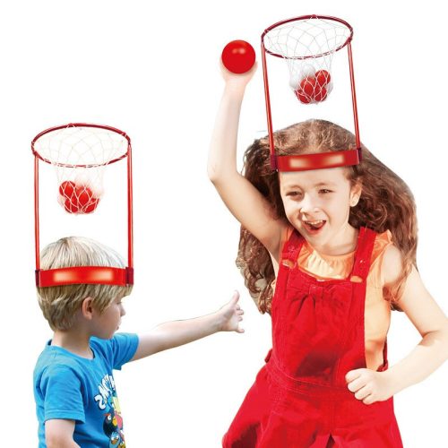Set interactiv doua cosuri de baschet de pus pe cap pentru copii, 20 de mingi incluse