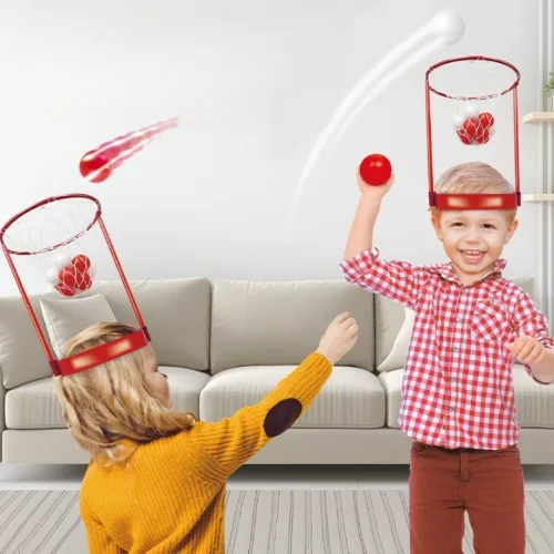 Set interactiv doua cosuri de baschet de pus pe cap pentru copii, 20 de mingi incluse