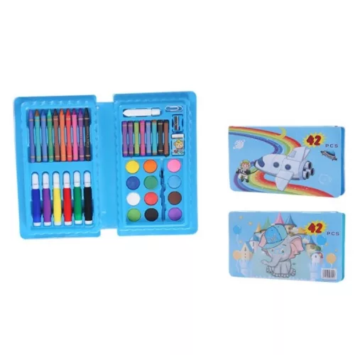 Set 42 piese de pictura si desen, tip penar, model elefant, albastru