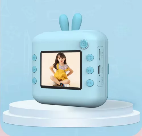 Aparat foto, camera video Full HD pentru copii IDK-A23, imprimanta termica incorporata, albastra