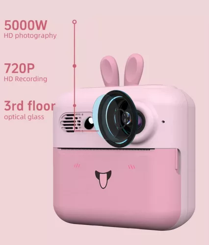 Aparat foto, camera video Full HD pentru copii IDK-A23, imprimanta termica incorporata, albastra