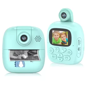   Aparat foto, camera video Full HD pentru copii IDK-A19, imprimanta termica incorporata, turcoaz