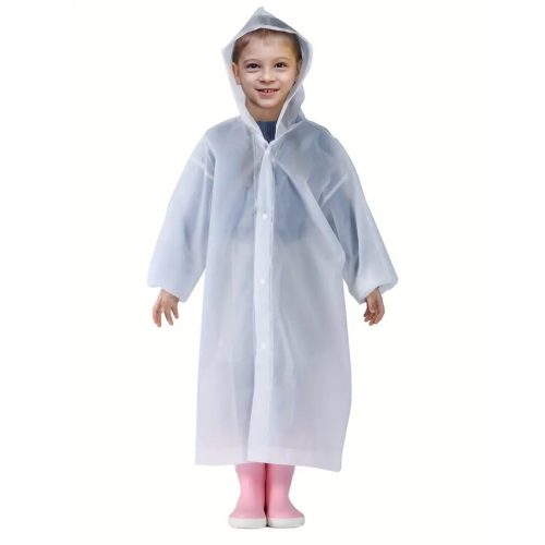 Pelerina de ploaie pentru copii, 100 - 145 cm, din EVA, inchidere cu capse, alba