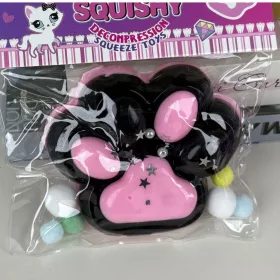   Jucarie tip Taba Squishy, Labuta de Pisica, cu Stelute, 12 cm, 220g, negru/roz