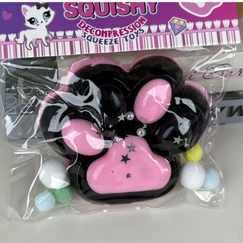Jucarie tip Taba Squishy, Labuta de Pisica, cu Stelute, 12 cm, 220g, negru/roz
