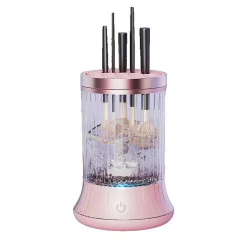 Dispozitiv Portabil de Curatare a Pensulelor de Machiaj,  pentru Pensule de Diferite Dimensiuni, 5V, 7000RPM, Vibratii Sonice, USB Type C, 9x9x16 cm, Roz