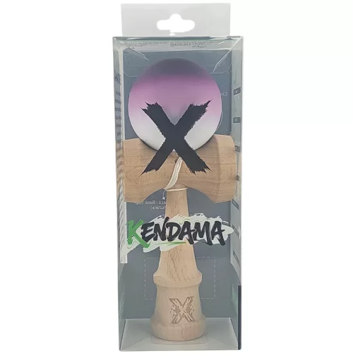 Jucarie lemn Kendama X, originala, profesionala, Rubber Grip, negru/mov/alb