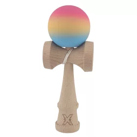   Jucarie lemn Kendama X, originala, profesionala, Rubber Grip, roz/galben/albastru