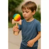 Jucarie lemn Kendama X, originala, profesionala, Rubber Grip, rosu/galben/albastru