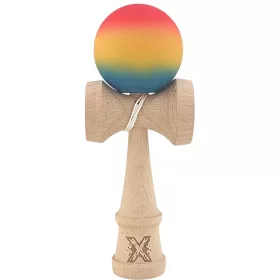 Jucarie lemn Kendama, 18 cm, gradient rosu/galben/albastru