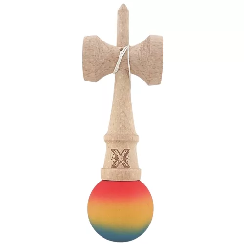 Jucarie lemn Kendama, 18 cm, gradient rosu/galben/albastru