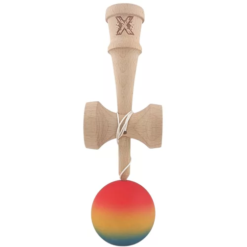 Jucarie lemn Kendama, 18 cm, gradient rosu/galben/albastru