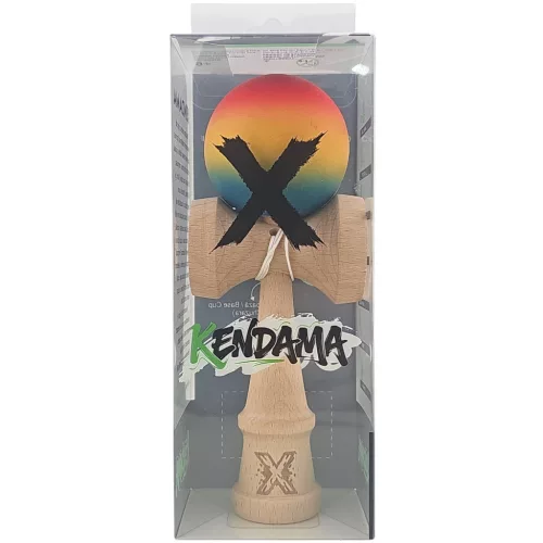 Jucarie lemn Kendama, 18 cm, gradient rosu/galben/albastru