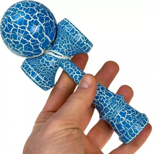Jucarie lemn Kendama X model Crack, 18 cm, albastra
