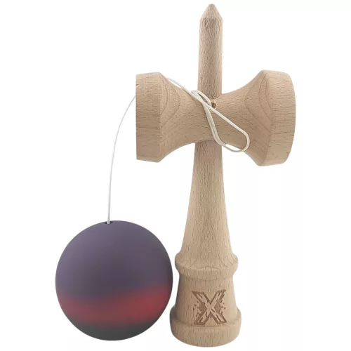 Jucarie lemn Kendama X, originala, profesionala, Rubber Grip, mov/rosu/negru