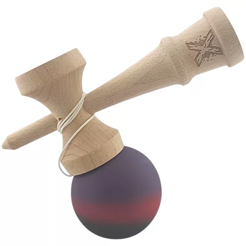 Jucarie lemn Kendama X, originala, profesionala, Rubber Grip, mov/rosu/negru