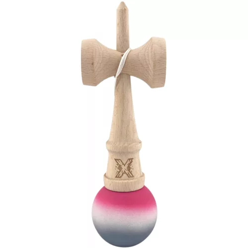 Jucarie lemn Kendama X, originala, profesionala, Rubber Grip, roz/alb/gri