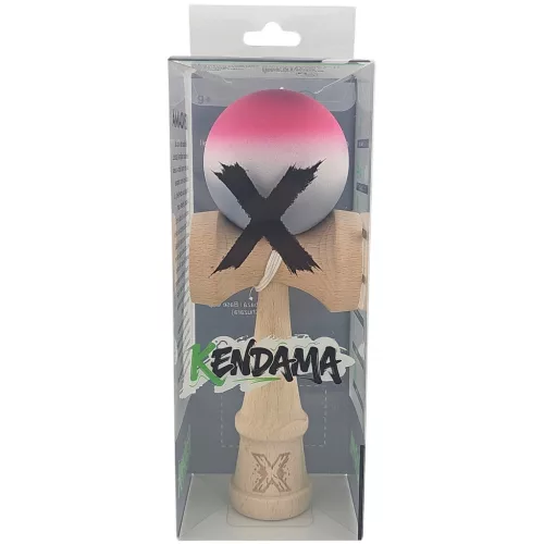 Jucarie lemn Kendama X, originala, profesionala, Rubber Grip, roz/alb/gri