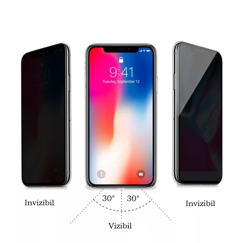 Folie de sticla Apple iPhone 17 Pro Max, Full Glue Privacy, margini negre
