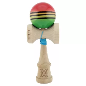   Jucarie lemn Kendama X, Super Sticky, cupe mari V2, gaura in basecup, rulment, ata rezerva, rosu/galben/verde