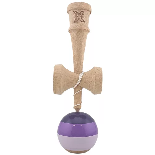 Jucarie lemn Kendama X, originala, profesionala, Super Sticky, 18 cm, mov/lila