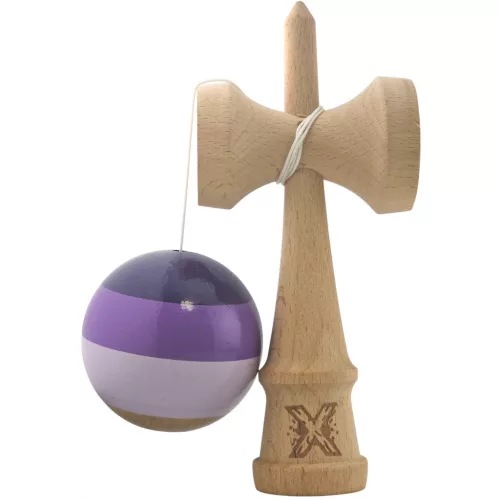 Jucarie lemn Kendama X, originala, profesionala, Super Sticky, 18 cm, mov/lila