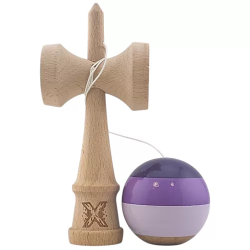 Jucarie lemn Kendama X, originala, profesionala, Super Sticky, 18 cm, mov/lila