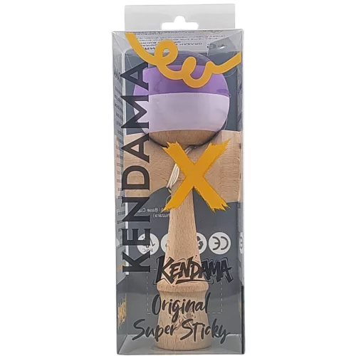 Jucarie lemn Kendama X, originala, profesionala, Super Sticky, 18 cm, mov/lila