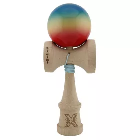   Jucarie lemn Kendama X, Super Sticky, cupe mari V2, rulment, ata rezerva, rosu/galben/albastru