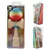 Jucarie lemn Kendama X, Super Sticky, cupe mari V2, rulment, ata rezerva, rosu/galben/albastru
