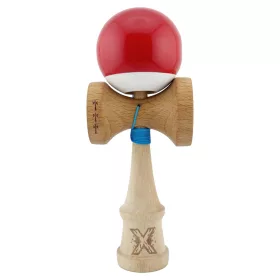   Jucarie lemn Kendama X, Super Sticky, cupe mari V2, gaura in basecup, rulment, ata rezerva, rosu/alb