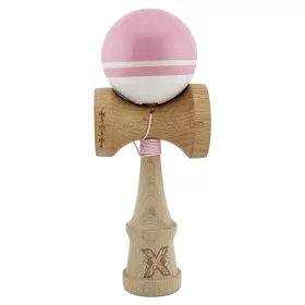   Jucarie lemn Kendama X, Super Sticky, cupe mari V2, gaura in basecup, rulment, ata rezerva, roz/alb